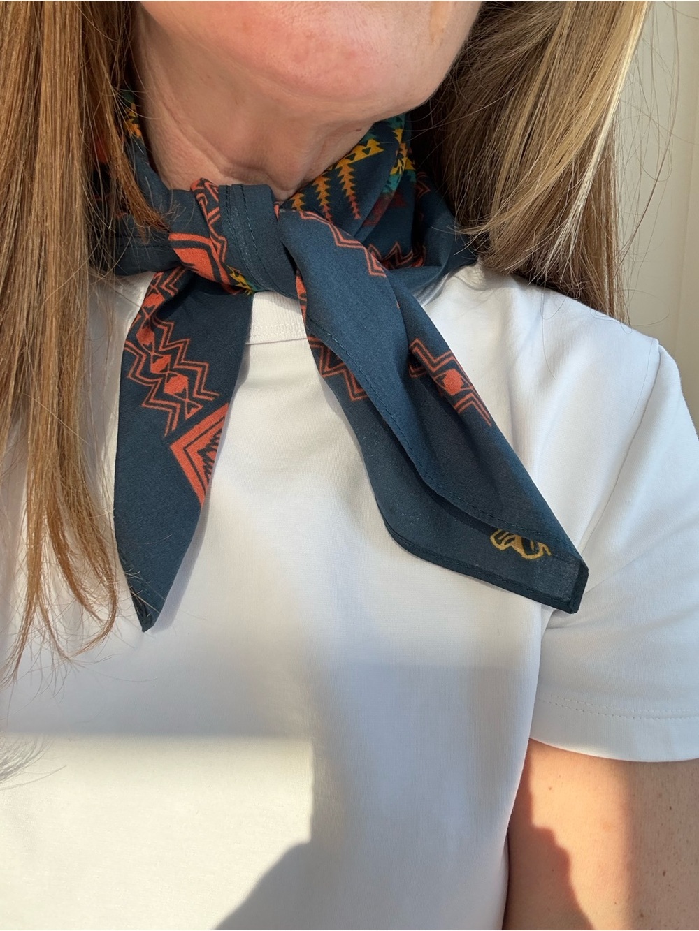 Pendleton Navy Cotton Bandana with Red, Orange and Yellow Native American Motif - Picture 4 of 7